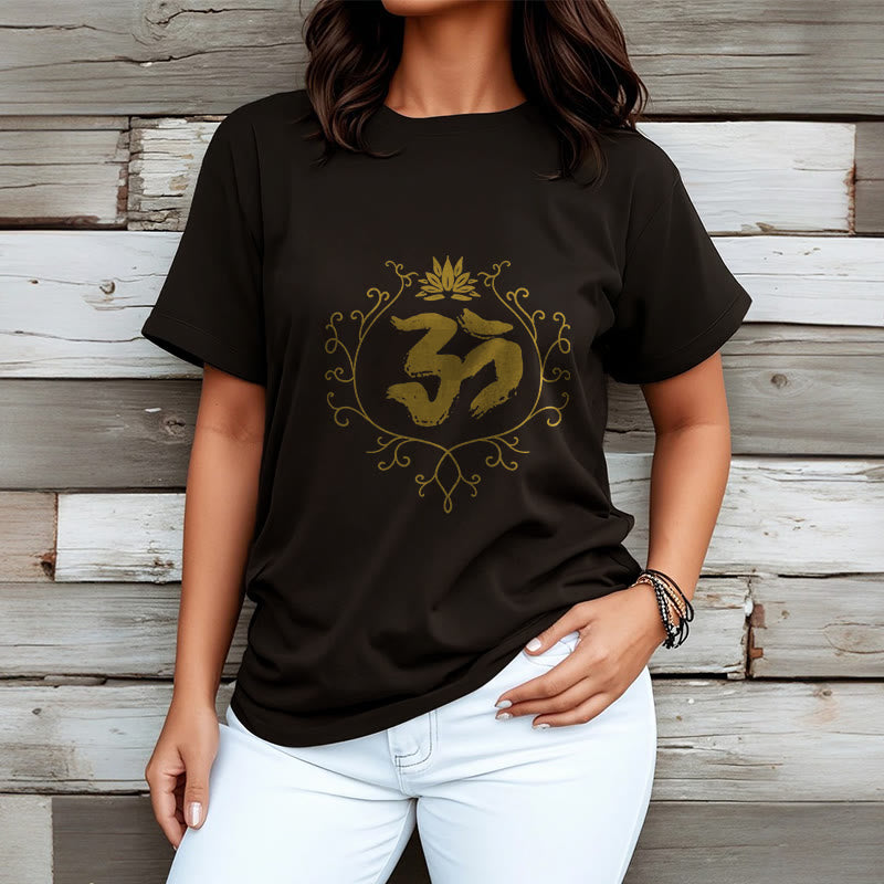 Buddha Stones Om Lotus Flower Vine Pattern Meditation Baumwoll-T-Shirt - image 4