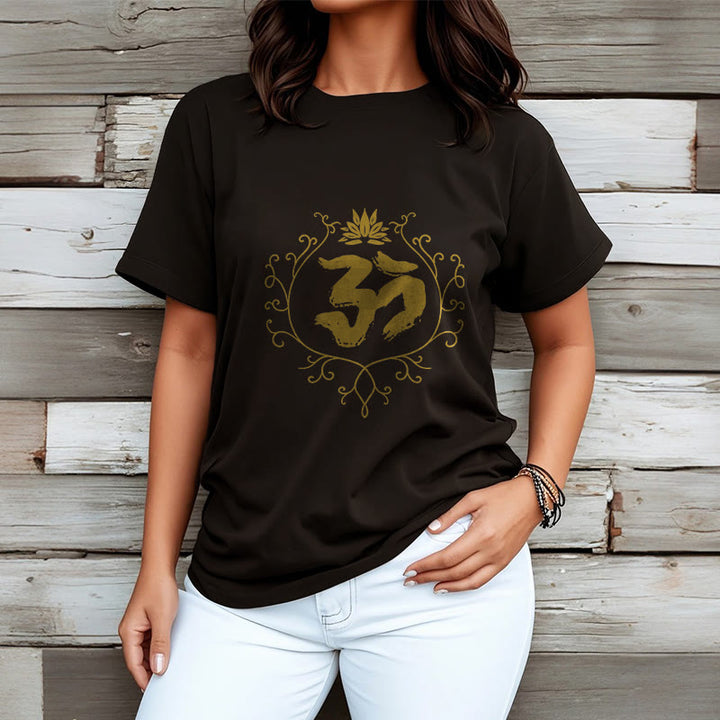 Buddha Stones Om Lotus Flower Vine Pattern Meditation Baumwoll-T-Shirt - image 4