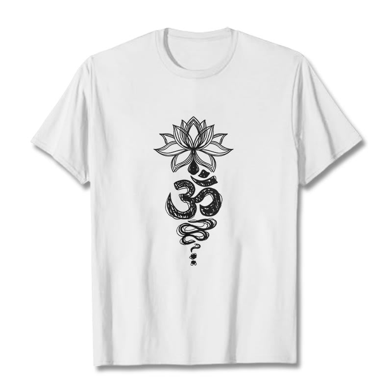 Buddha Stones Om Sanskrit Lotusblumenmuster Meditation Baumwoll-T-Shirt - Weiß - 2XL - image 8