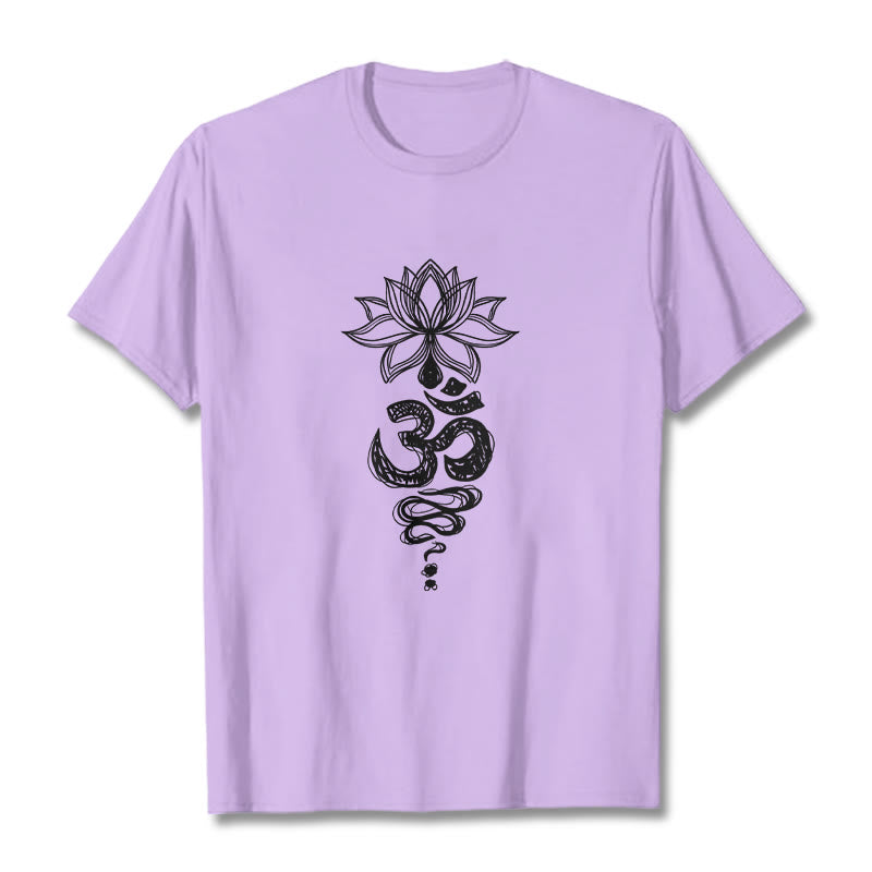 Buddha Stones Om Sanskrit Lotusblumenmuster Meditation Baumwoll-T-Shirt - Pflaume - 2XL - image 17