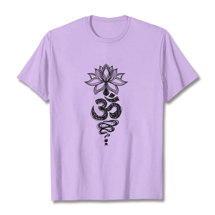 Buddha Stones Om Sanskrit Lotusblumenmuster Meditation Baumwoll-T-Shirt - Pflaume - 2XL - image 17