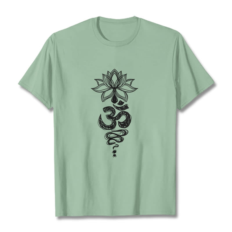 Buddha Stones Om Sanskrit Lotusblumenmuster Meditation Baumwoll-T-Shirt - Blassgrün - 2XL - image 15