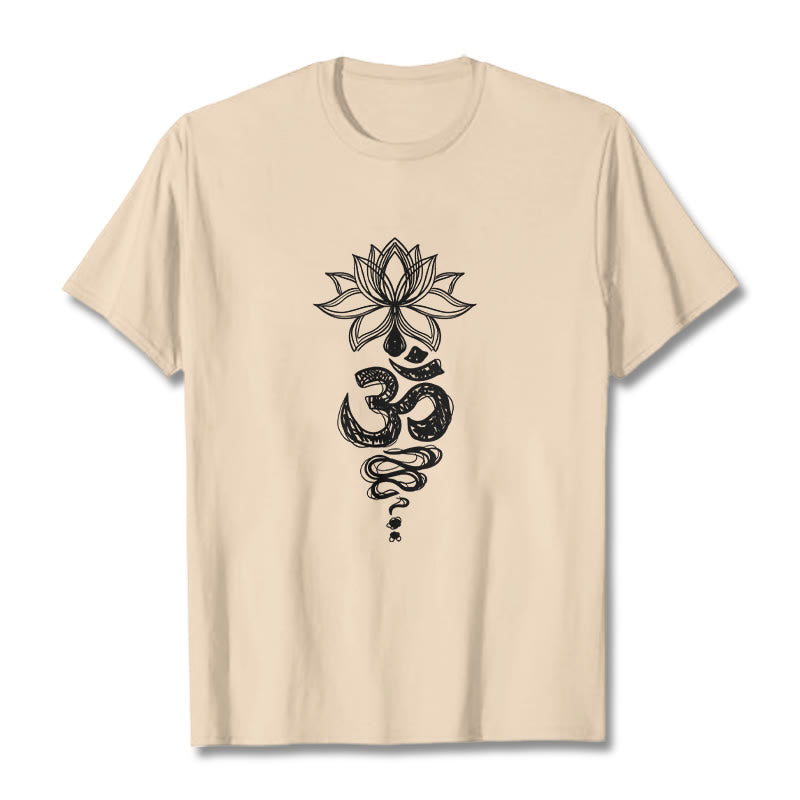 Buddha Stones Om Sanskrit Lotusblumenmuster Meditation Baumwoll-T-Shirt - Bisque - 2XL - image 11