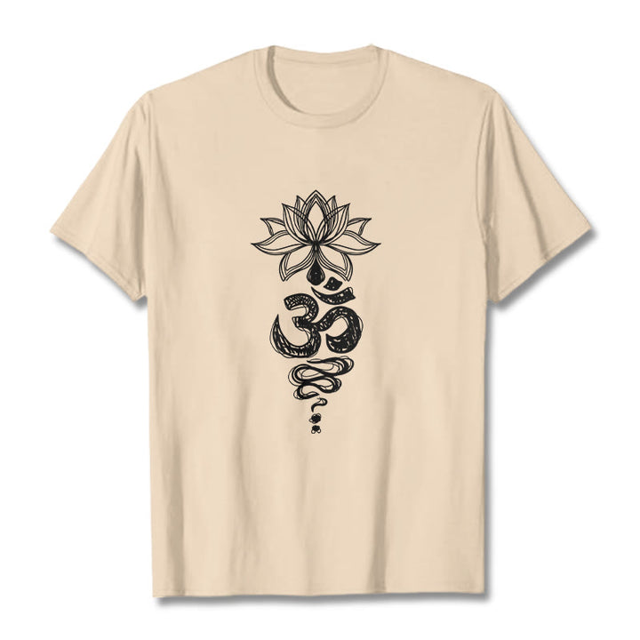 Buddha Stones Om Sanskrit Lotusblumenmuster Meditation Baumwoll-T-Shirt - Bisque - 2XL - image 11