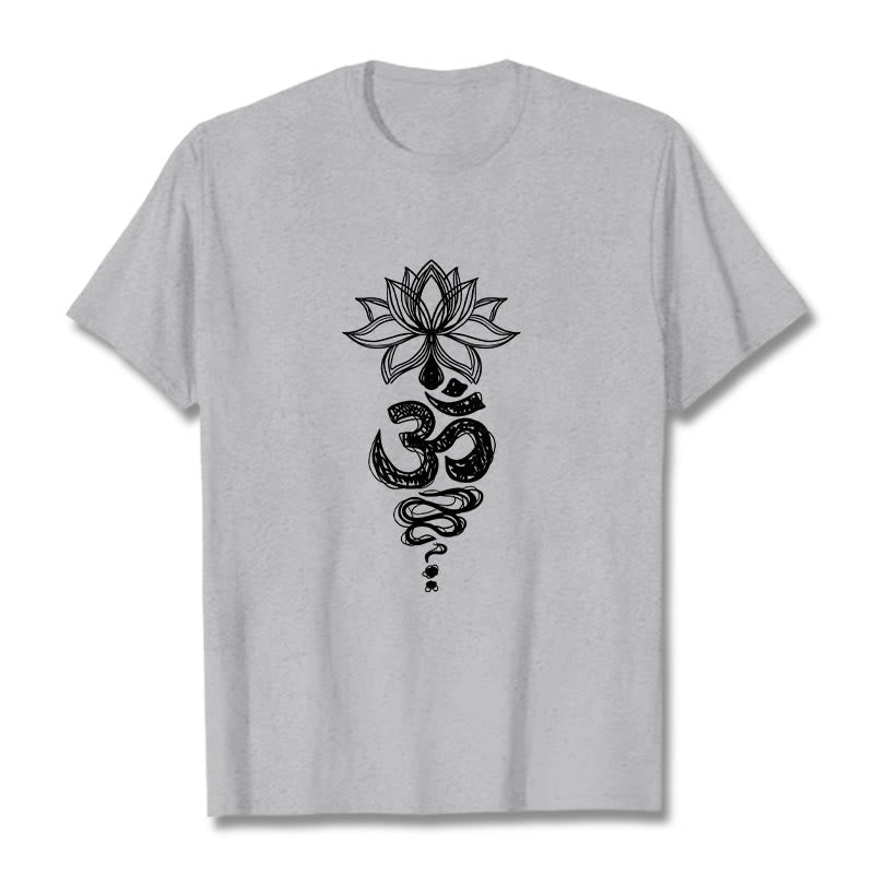 Buddha Stones Om Sanskrit Lotusblumenmuster Meditation Baumwoll-T-Shirt - Hellgrau - 2XL - image 20