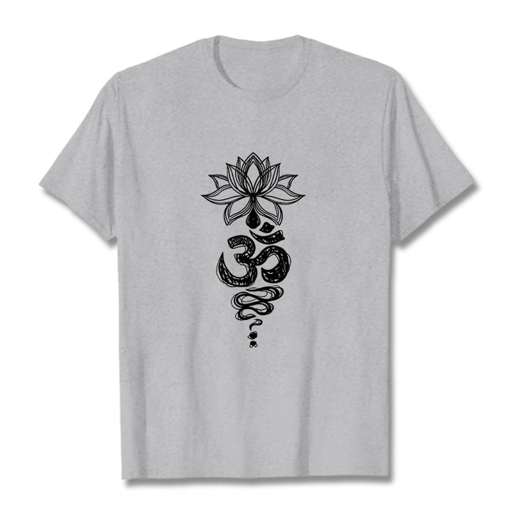 Buddha Stones Om Sanskrit Lotusblumenmuster Meditation Baumwoll-T-Shirt - Hellgrau - 2XL - image 20