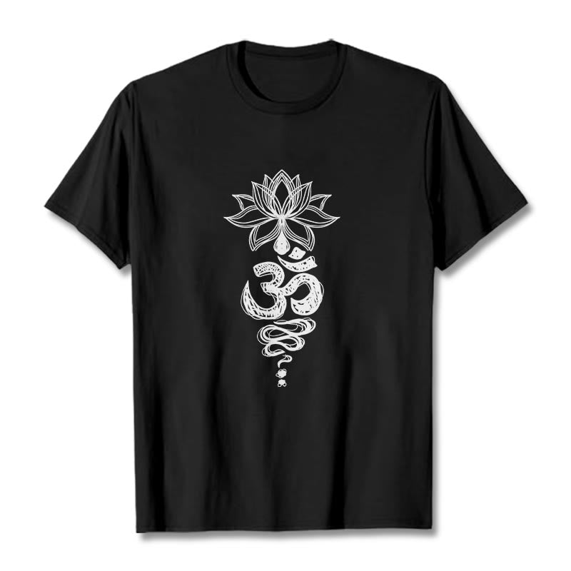 Buddha Stones Om Sanskrit Lotusblumenmuster Meditation Baumwoll-T-Shirt - Schwarz - 2XL - image 4