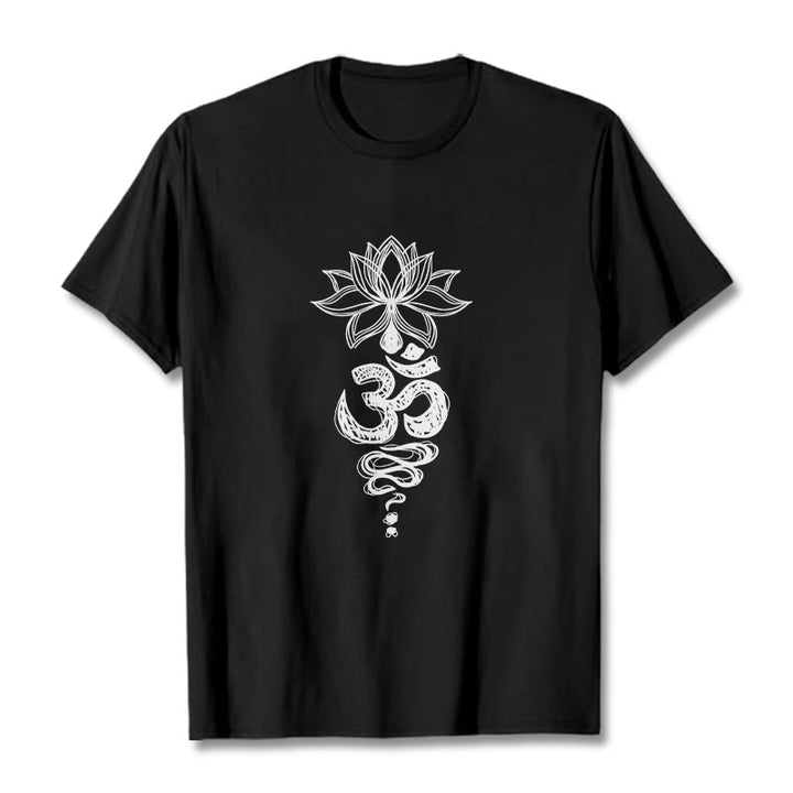 Buddha Stones Om Sanskrit Lotusblumenmuster Meditation Baumwoll-T-Shirt - Schwarz - 2XL - image 4