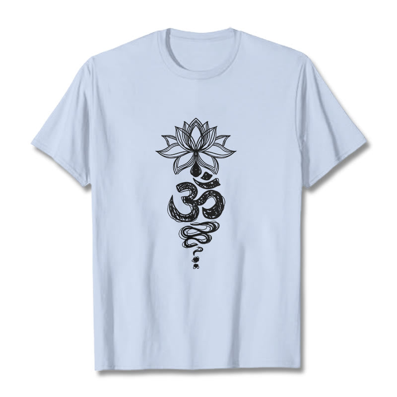 Buddha Stones Om Sanskrit Lotusblumenmuster Meditation Baumwoll-T-Shirt - HellCyan - 2XL - image 19