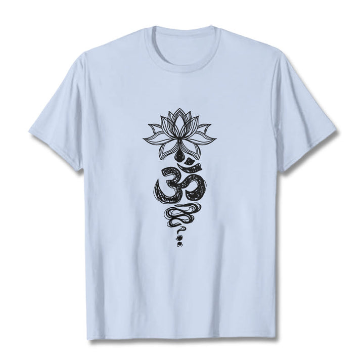 Buddha Stones Om Sanskrit Lotusblumenmuster Meditation Baumwoll-T-Shirt - HellCyan - 2XL - image 19