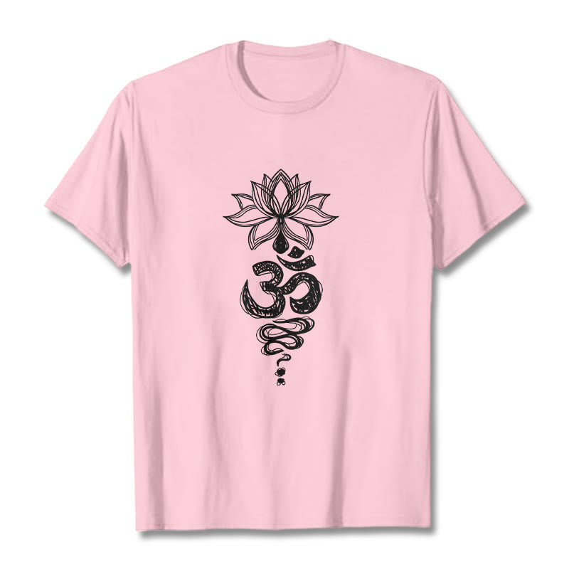Buddha Stones Om Sanskrit Lotusblumenmuster Meditation Baumwoll-T-Shirt - Hellrosa - 2XL - image 13
