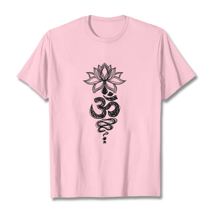 Buddha Stones Om Sanskrit Lotusblumenmuster Meditation Baumwoll-T-Shirt - Hellrosa - 2XL - image 13