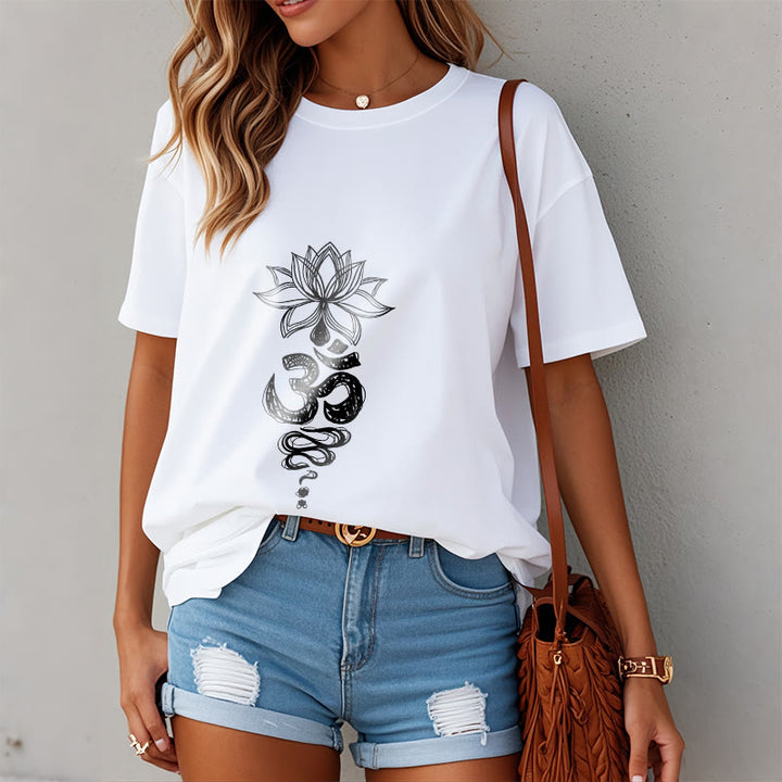 Buddha Stones Om Sanskrit Lotusblumenmuster Meditation Baumwoll-T-Shirt - image 9