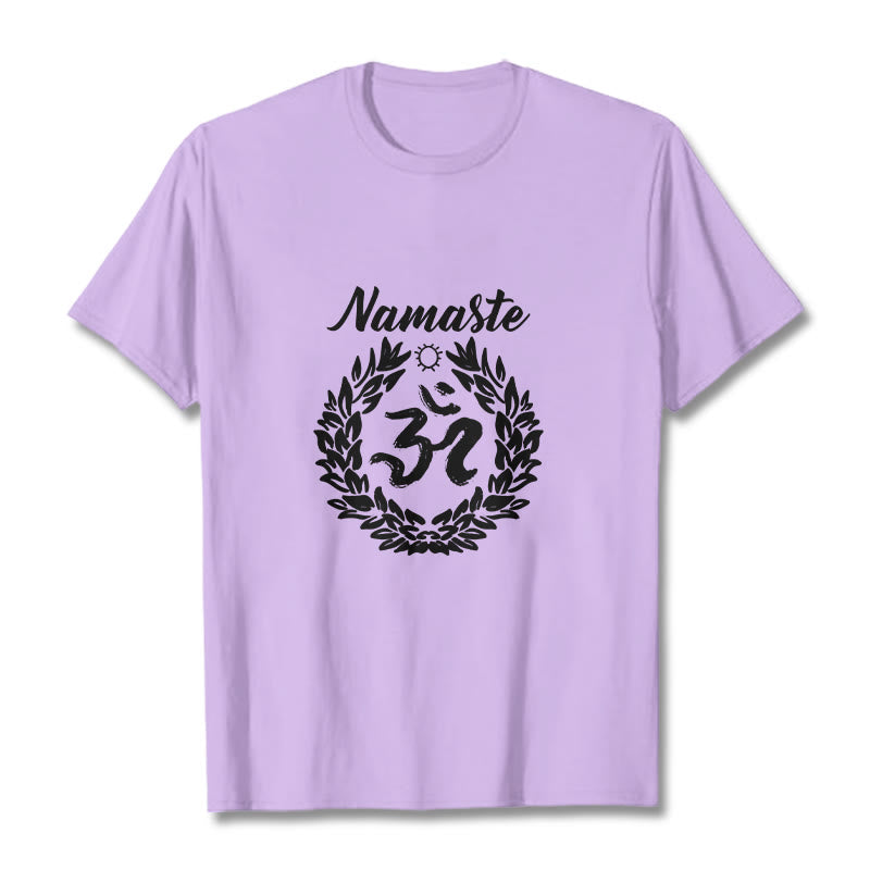 Buddha Stones Om Sanskrit Namaste Blätter Muster Meditation Baumwolle T-Shirt - Pflaume - 2XL - image 17