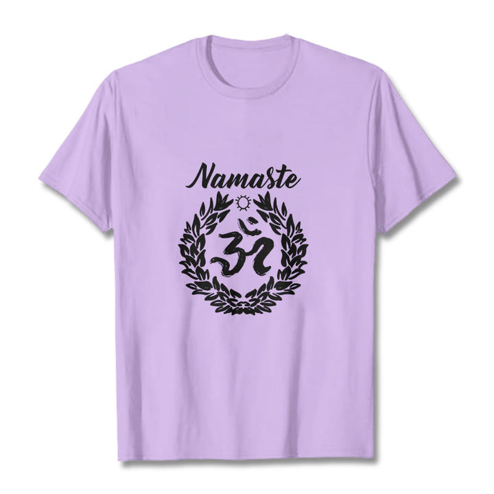 Buddha Stones Om Sanskrit Namaste Blätter Muster Meditation Baumwolle T-Shirt - Pflaume - 2XL - image 17