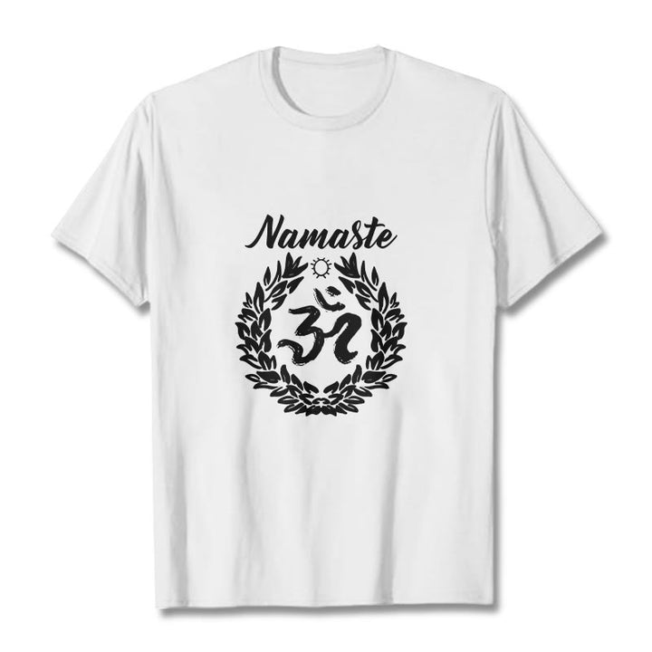 Buddha Stones Om Sanskrit Namaste Blätter Muster Meditation Baumwolle T-Shirt - Weiß - 2XL - image 8