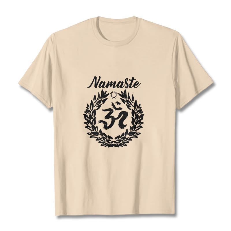 Buddha Stones Om Sanskrit Namaste Blätter Muster Meditation Baumwolle T-Shirt - Bisque - 2XL - image 1