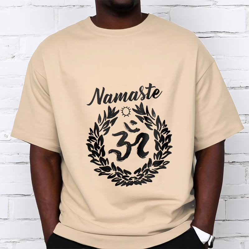 Buddha Stones Om Sanskrit Namaste Blätter Muster Meditation Baumwolle T-Shirt - image 2
