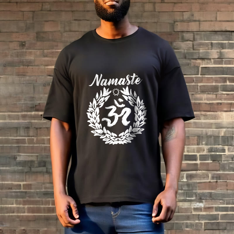 Buddha Stones Om Sanskrit Namaste Blätter Muster Meditation Baumwolle T-Shirt - image 6