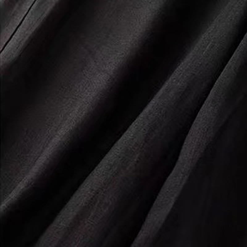 Buddha Stones Lässige, einfarbige Damenhose aus Baumwolle mit weitem Bein und einem Knopf und Taschen - image 10