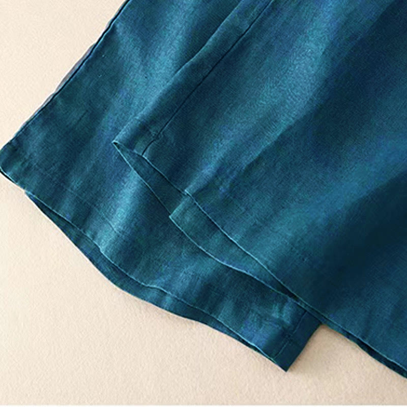 Buddha Stones Lässige, einfarbige Damenhose aus Baumwolle mit weitem Bein und einem Knopf und Taschen - image 25