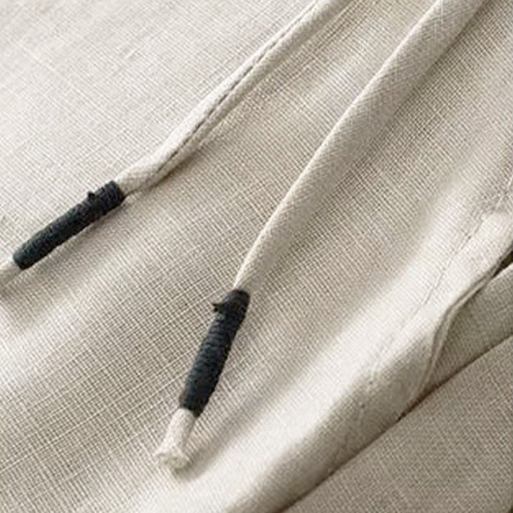 Buddha Stones Lässige, einfarbige Damenhose aus Baumwolle mit weitem Bein und einem Knopf und Taschen - image 21