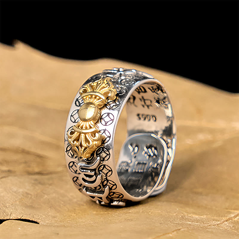 Buddha Stones Vintage Om Mani Padme Hum Vajra Kupfer vergoldet Silber Balance Ring - Kupfer (US7-US11) - image 1