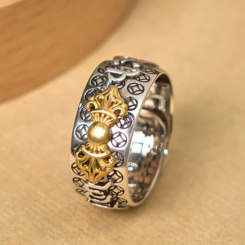 Buddha Stones Vintage Om Mani Padme Hum Vajra Kupfer vergoldet Silber Balance Ring - image 2