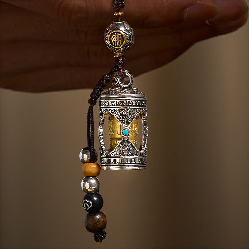 Buddha Stones Om Mani Padme Hum Ghau Gebetsbox Kupfer vergoldet Silber Glück Schlüsselanhänger - Kupfer (18 x 39 mm) - image 1