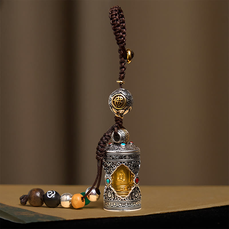 Buddha Stones Om Mani Padme Hum Ghau Gebetsbox Kupfer vergoldet Silber Glück Schlüsselanhänger - image 2