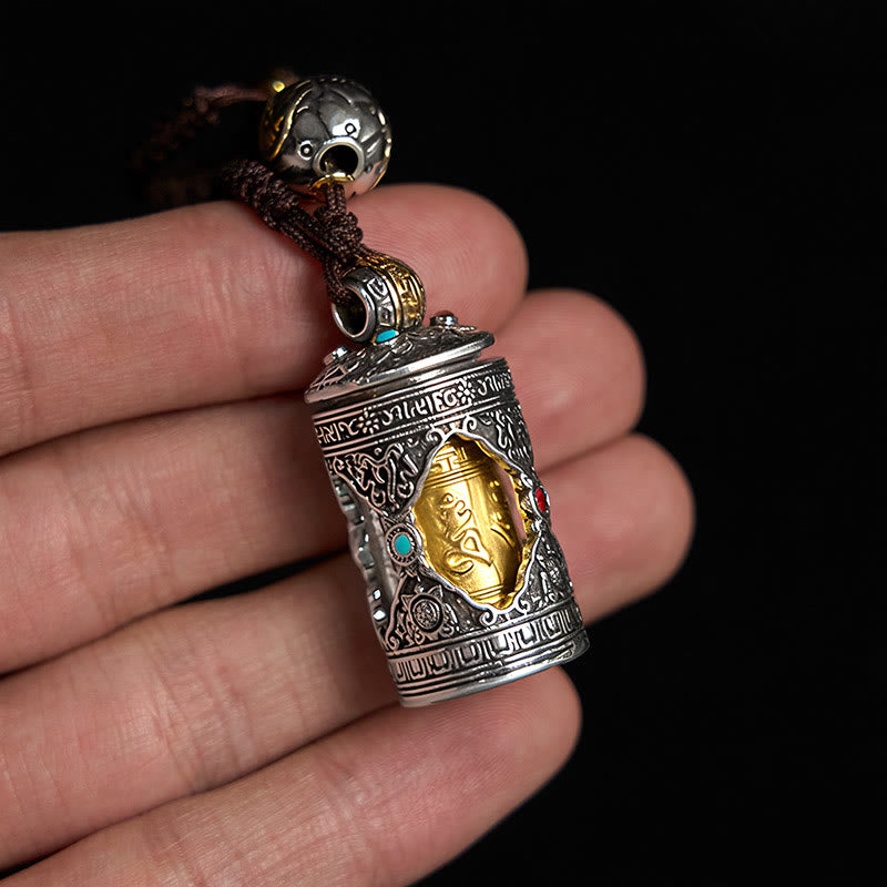 Buddha Stones Om Mani Padme Hum Ghau Gebetsbox Kupfer vergoldet Silber Glück Schlüsselanhänger - image 4