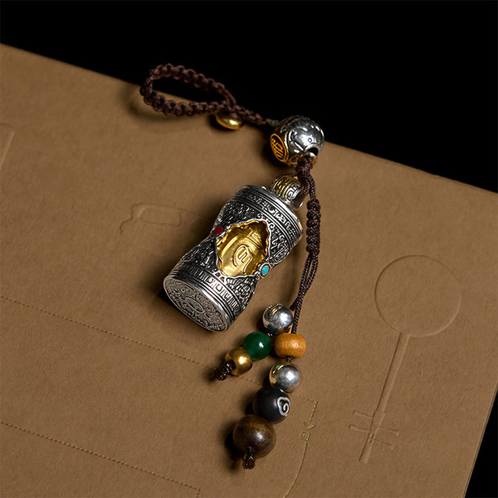 Buddha Stones Om Mani Padme Hum Ghau Gebetsbox Kupfer vergoldet Silber Glück Schlüsselanhänger - image 3