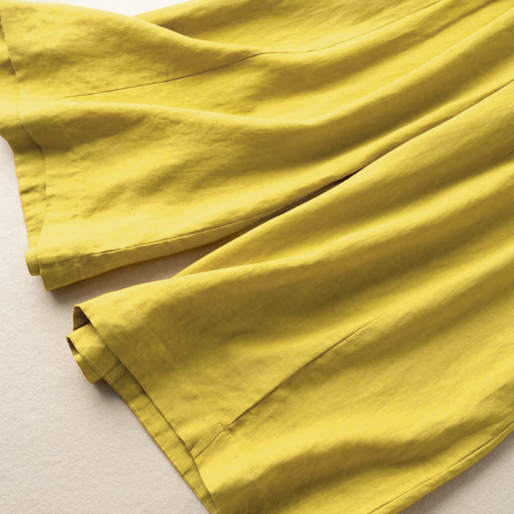 Buddha Stones Caprihose, einfarbig, Länge 7–8, Baumwolle, Leinen, Damenhose mit weitem Bein und Taschen - image 4