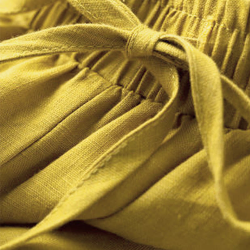 Buddha Stones Caprihose, einfarbig, Länge 7–8, Baumwolle, Leinen, Damenhose mit weitem Bein und Taschen - image 3