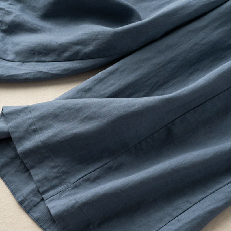 Buddha Stones Caprihose, einfarbig, Länge 7–8, Baumwolle, Leinen, Damenhose mit weitem Bein und Taschen - image 29