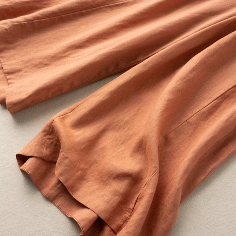 Buddha Stones Caprihose, einfarbig, Länge 7–8, Baumwolle, Leinen, Damenhose mit weitem Bein und Taschen - image 18