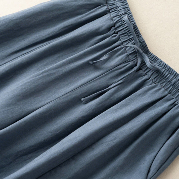 Buddha Stones Caprihose, einfarbig, Länge 7–8, Baumwolle, Leinen, Damenhose mit weitem Bein und Taschen - image 31