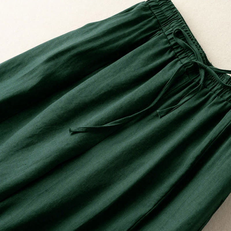 Buddha Stones Caprihose, einfarbig, Länge 7–8, Baumwolle, Leinen, Damenhose mit weitem Bein und Taschen - image 21