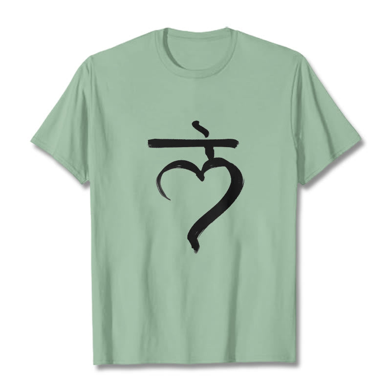 Buddha Stones Lässiges Lam Mantra Sanskrit Baumwoll-T-Shirt - Blassgrün - 2XL - image 15