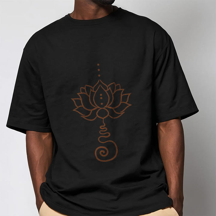 Buddha Stones Lässiges Lotus-Design Baumwoll-T-Shirt - image 6