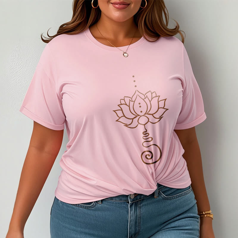 Buddha Stones Lässiges Lotus-Design Baumwoll-T-Shirt - image 14