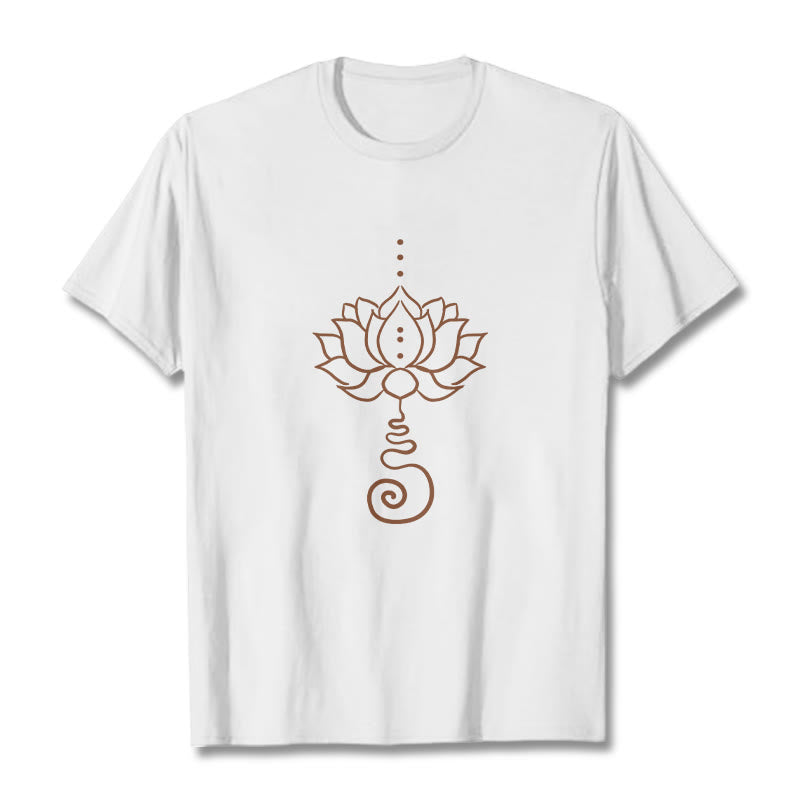 Buddha Stones Lässiges Lotus-Design Baumwoll-T-Shirt - Weiß - 2XL - image 1