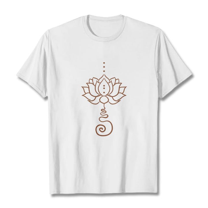 Buddha Stones Lässiges Lotus-Design Baumwoll-T-Shirt - Weiß - 2XL - image 1