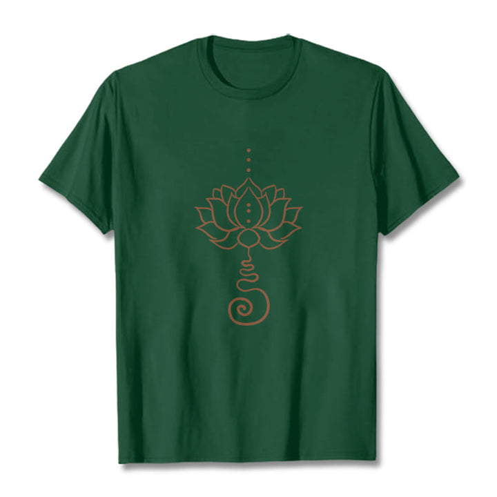 Buddha Stones Lässiges Lotus-Design Baumwoll-T-Shirt - WaldGrün - 2XL - image 11