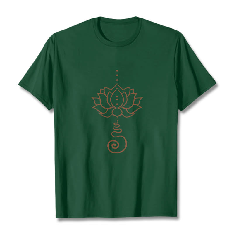 Buddha Stones Lässiges Lotus-Design Baumwoll-T-Shirt - WaldGrün - 2XL - image 11