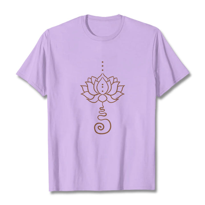 Buddha Stones Lässiges Lotus-Design Baumwoll-T-Shirt - Pflaume - 2XL - image 17