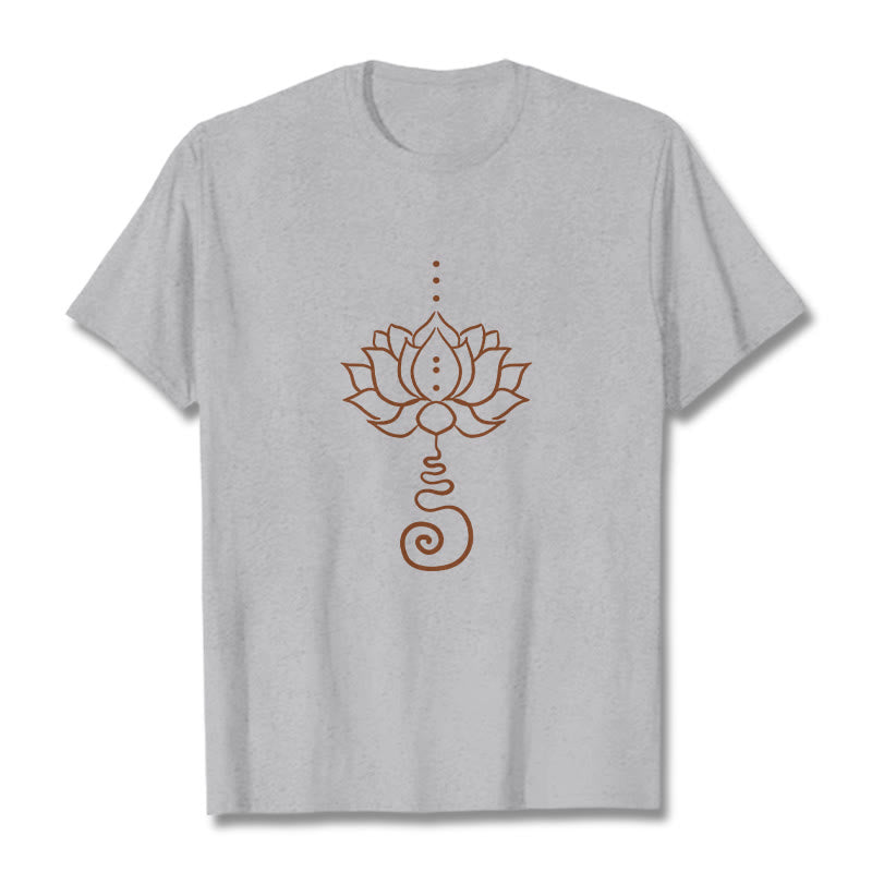 Buddha Stones Lässiges Lotus-Design Baumwoll-T-Shirt - Hellgrau - 2XL - image 20