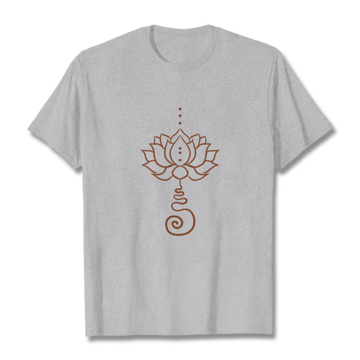 Buddha Stones Lässiges Lotus-Design Baumwoll-T-Shirt - Hellgrau - 2XL - image 20