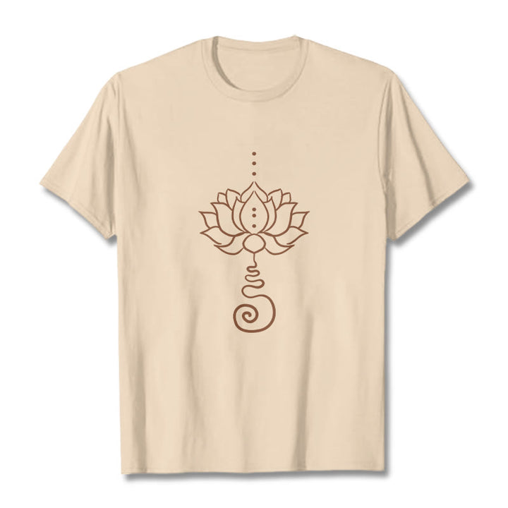Buddha Stones Lässiges Lotus-Design Baumwoll-T-Shirt - Bisque - 2XL - image 9