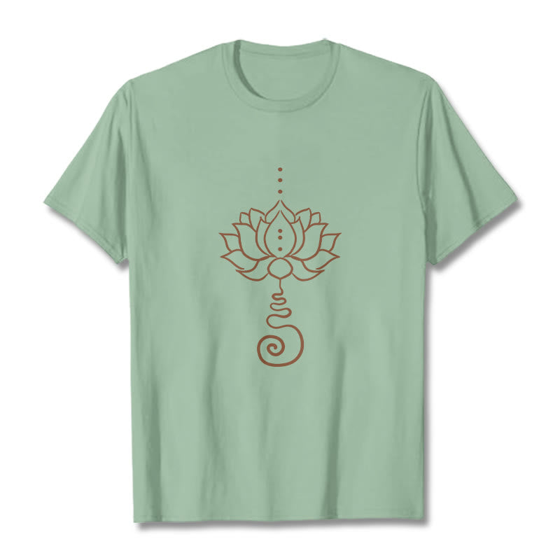 Buddha Stones Lässiges Lotus-Design Baumwoll-T-Shirt - Blassgrün - 2XL - image 15